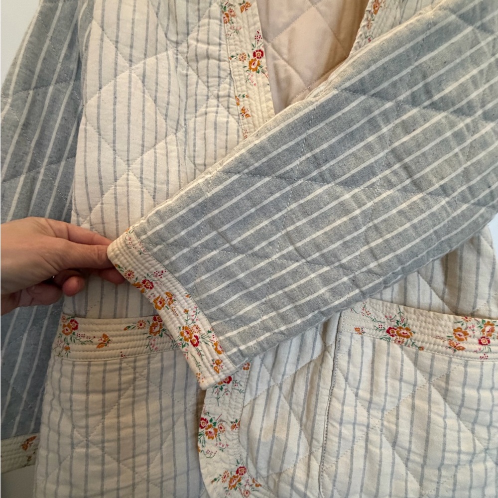Madewell x New Denim Project Quilted Floral-Trim Jacket in Cream & Light Blue - Picture 8 of 15